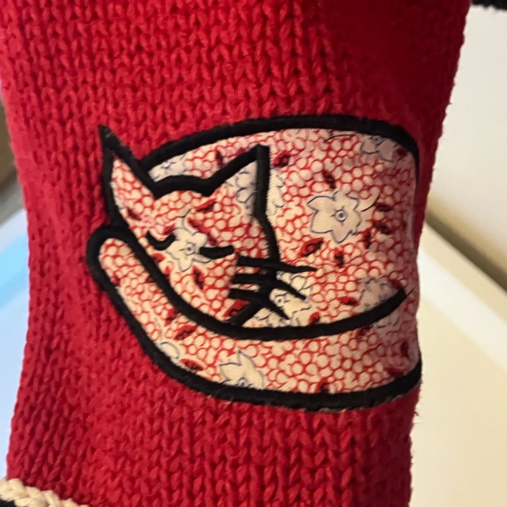 Orvis Red and Black Knit Sweater w/ Cats! - Picture 5 of 6